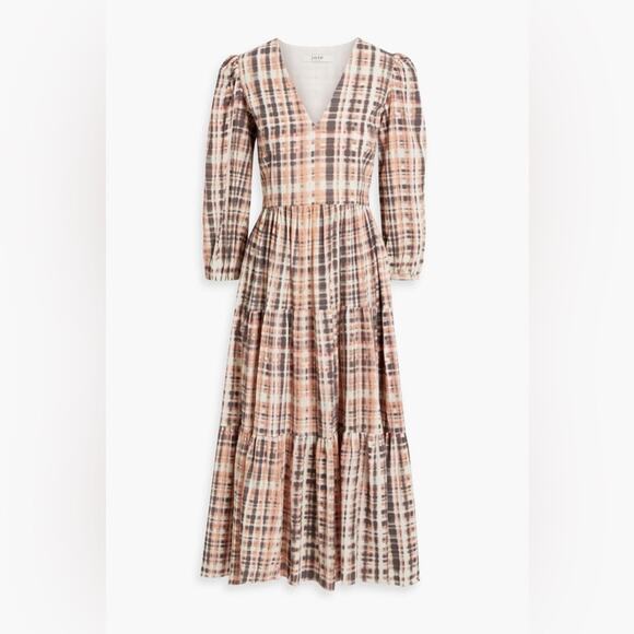 NWT Joie Tobey Peach Espresso Midi V-Neck 3/4 Sleeve Dress Size 6 Small - Picture 5 of 9